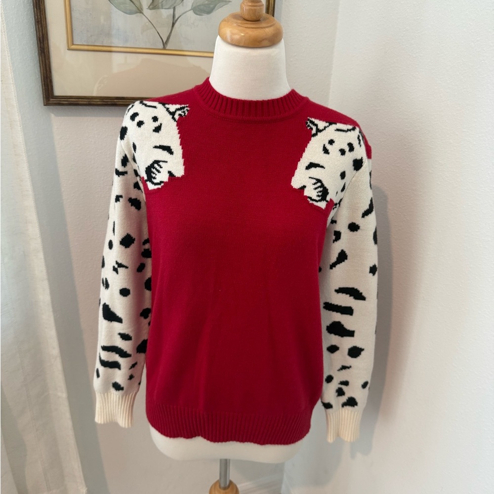 Chic Red and White Animal Pattern Sweater